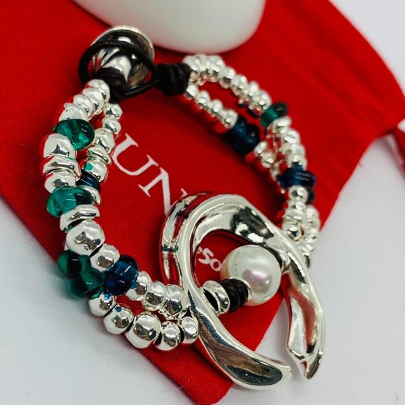 UNO de 50 blue Murano glass white pearl silver "Dune" declaration bracelet Women - Picture 2 of 5